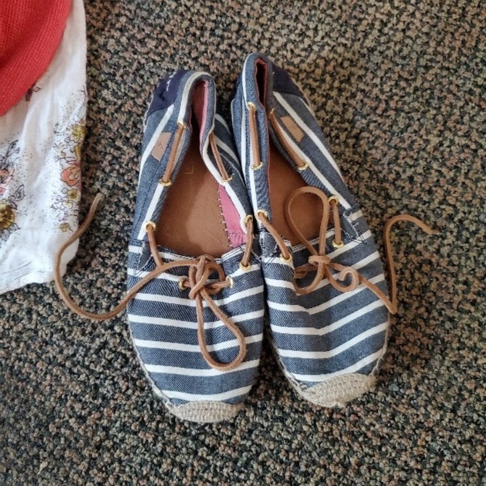 Navy blue and white Sperry Top Siders